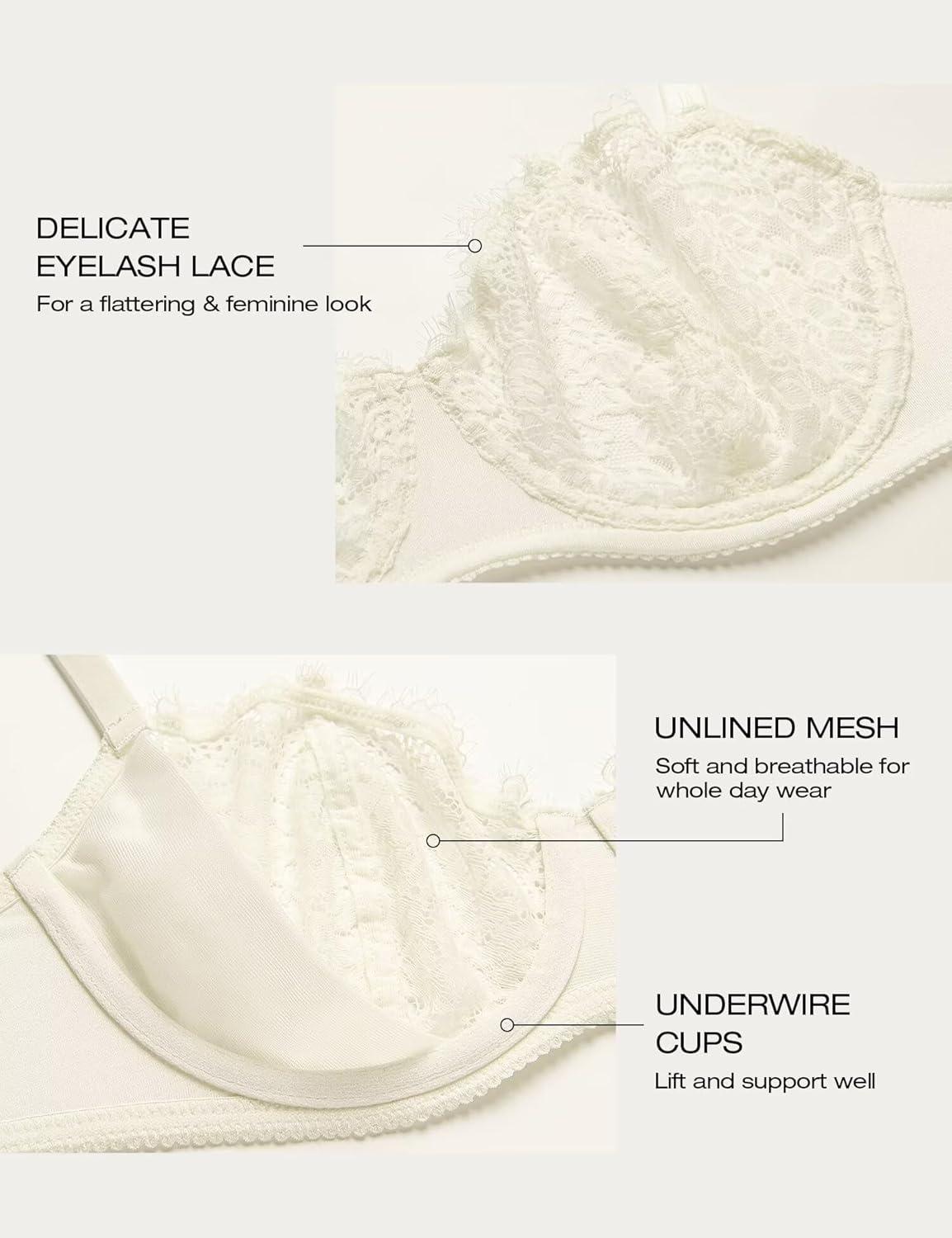 imageDeyllo Womens Lace Balconette Bras Plus Size Underwire Full Coverage Unlined BraIvory