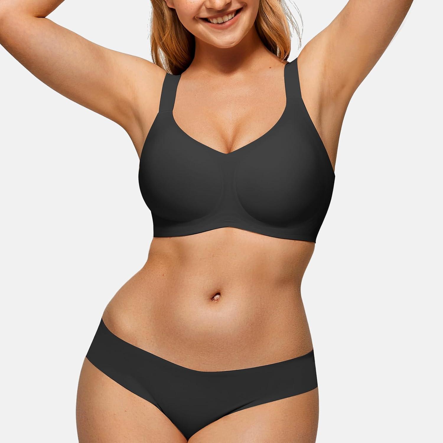 imageWireless Bras for Women No Underwire Full Coverage Push Up Bra Support Plus Size Bras for Older Women BralettesBlack