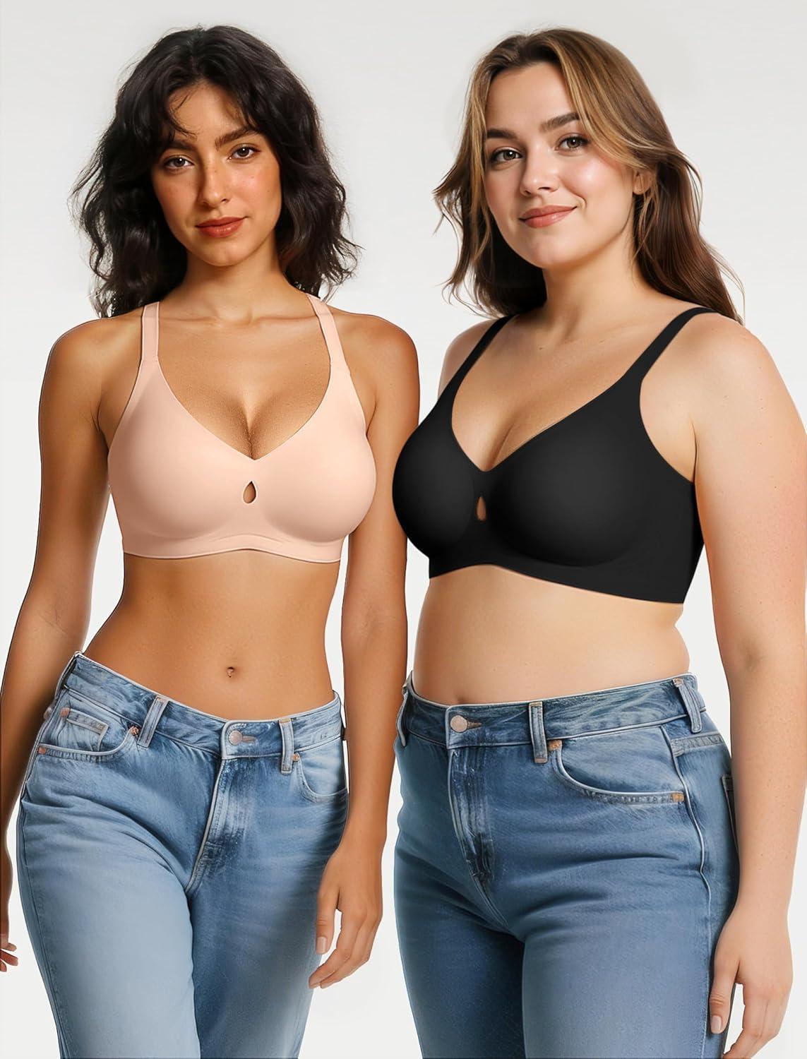 imageWireless Bras for Women No Underwire Jelly Bras Seamless Push Up Full Coverage Bralettes Comfortable Everyday BraSkinblack