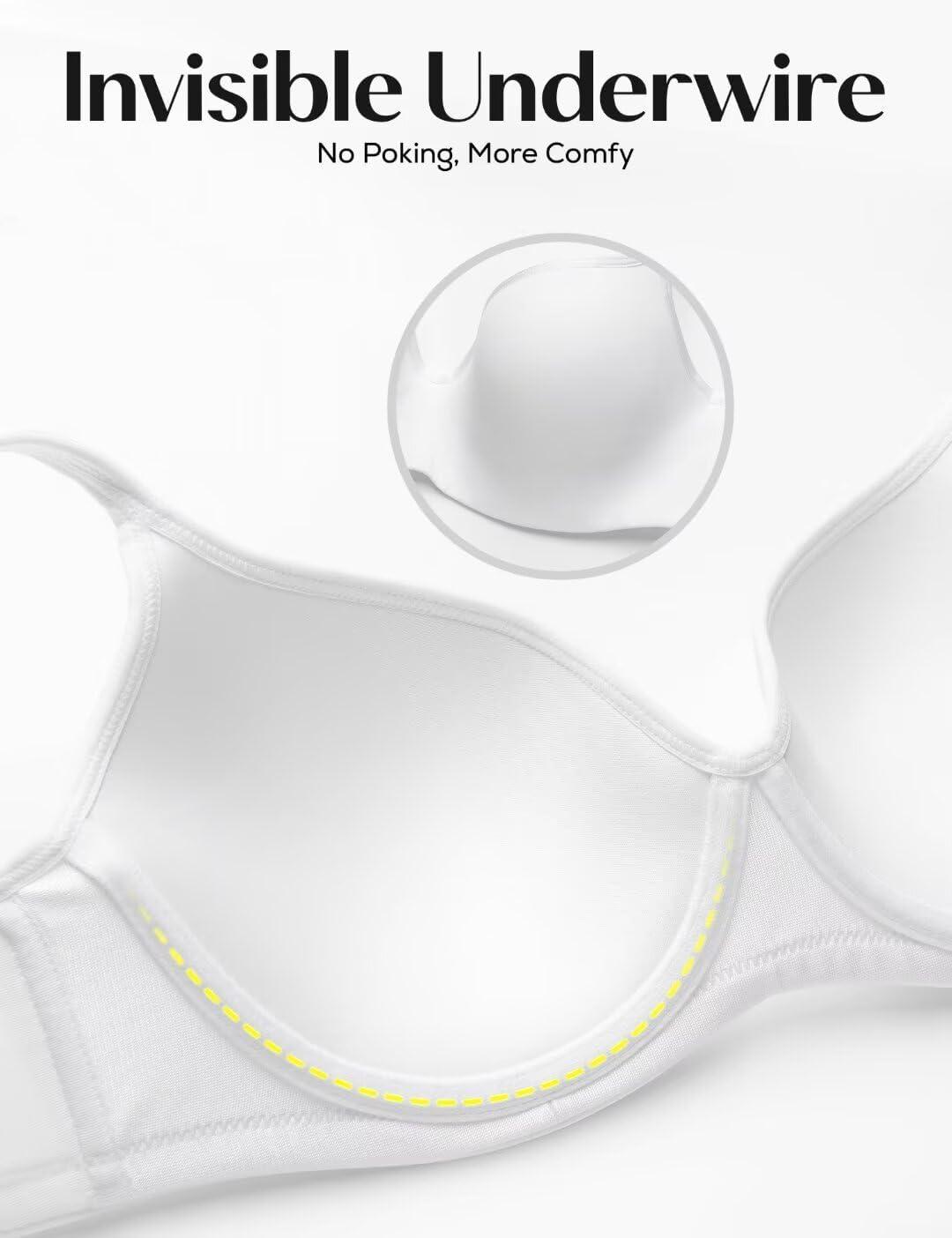 imageDeyllo Womens Underwire Bra Full Coverage Padded Cup T Shirt Bras Back SmoothingWhite
