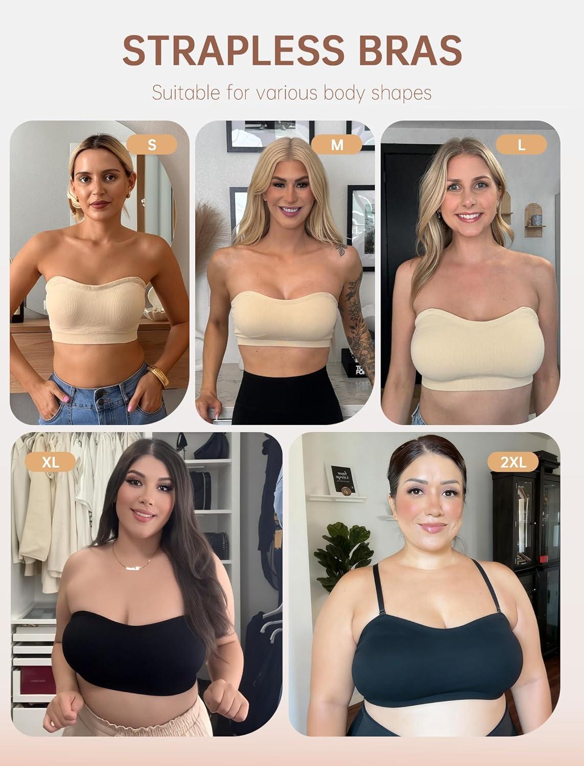 imagePush Up Strapless Bras for Women Supportive Bandeau Bra Non Slip Wireless No Underwire Padded Tube BraWhite