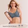 Wireless Seamless Bras for Women No Underwire Push Up Scalloped V Neck Full Coverage Support Bralettes Everyday Bras(Blue)