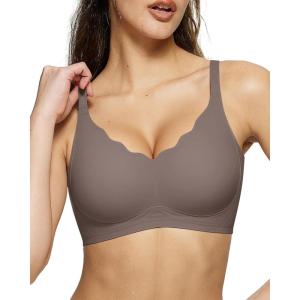 Wireless Seamless Bras for Women No Underwire Push Up Scalloped V Neck Full Coverage Support Bralettes Everyday Bras(Gray)
