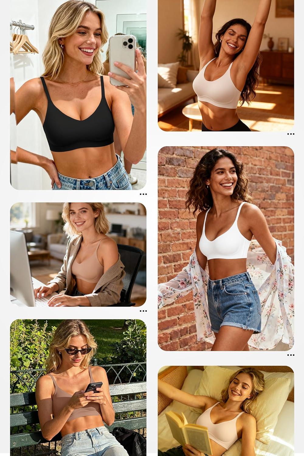 imageJelly Bras for Women No Underwire Wireless Tshirt Bra Push Up Seamless Bralettes w SupportWhite
