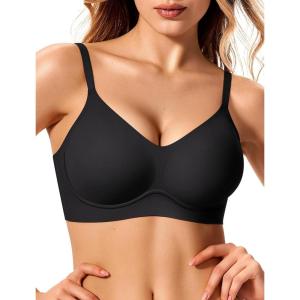 Jelly Bras for Women No Underwire Wireless Tshirt Bra Push Up Seamless Bralettes w Support(Black)