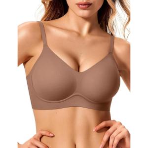 Jelly Bras for Women No Underwire Wireless Tshirt Bra Push Up Seamless Bralettes w Support(Coffee)