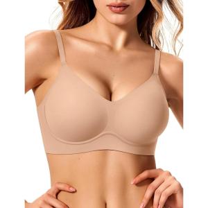Jelly Bras for Women No Underwire Wireless Tshirt Bra Push Up Seamless Bralettes w Support(Praline)