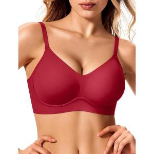Jelly Bras for Women No Underwire Wireless Tshirt Bra Push Up Seamless Bralettes w Support(Red)