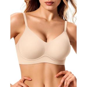 Jelly Bras for Women No Underwire Wireless Tshirt Bra Push Up Seamless Bralettes w Support(Sand Color)