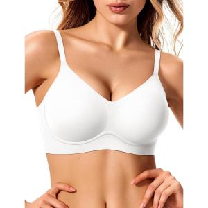 Jelly Bras for Women No Underwire Wireless Tshirt Bra Push Up Seamless Bralettes w Support(White)