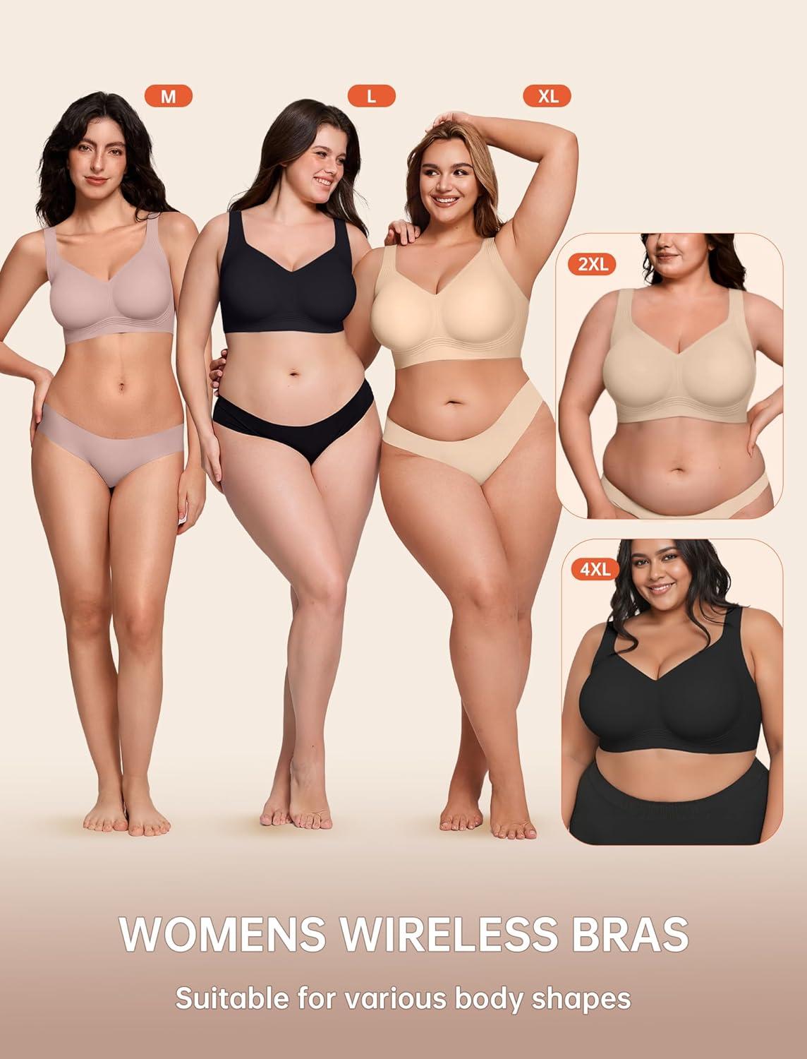 imageBras for Women Supportive Wireless Push Up Bra Full Coverage No Underwear Seamless Plus Size for Older WomenNudeBlackL