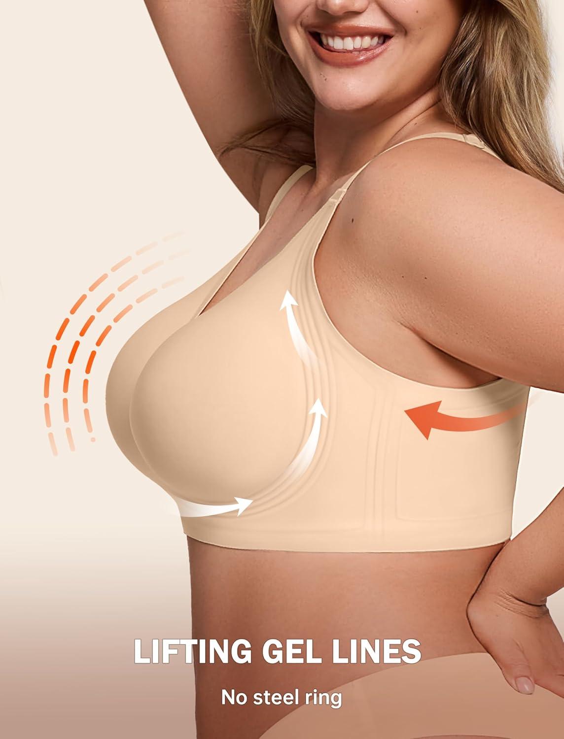 imageBras for Women Supportive Wireless Push Up Bra Full Coverage No Underwear Seamless Plus Size for Older WomenNudeBlackL