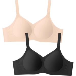 LetsJoli Wireless Bras for Women No Underwire Full Coverage Push Up Bra Support Plus Size Bras for Older Women Bralettes(Nude+black)