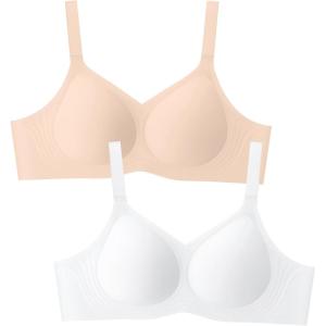 LetsJoli Wireless Bras for Women No Underwire Full Coverage Push Up Bra Support Plus Size Bras for Older Women Bralettes(Nude+white)