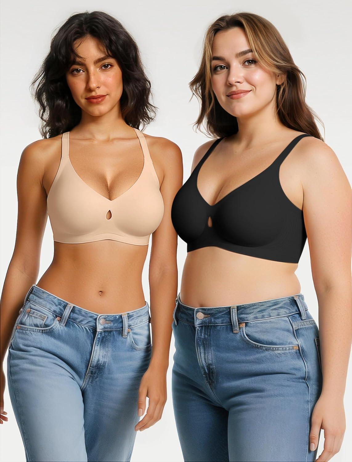 imageLetsJoli Wireless Bras for Women No Underwire Jelly Bras Seamless Push Up Full Coverage Bralettes Comfortable Everyday BraNudeblack