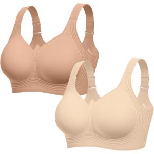 Bras for Women Supportive Wireless Push Up Bra Full Coverage No Underwire Seamless Plus Size for Older Women(Sand+nude)
