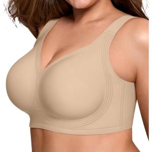 Bras for Women Supportive Wireless Push Up Bra Full Coverage No Underwire Seamless Plus Size for Older Women(Skin)