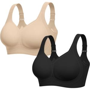 Bras for Women Supportive Wireless Push Up Bra Full Coverage No Underwire Seamless Plus Size for Older Women(Skin+black)