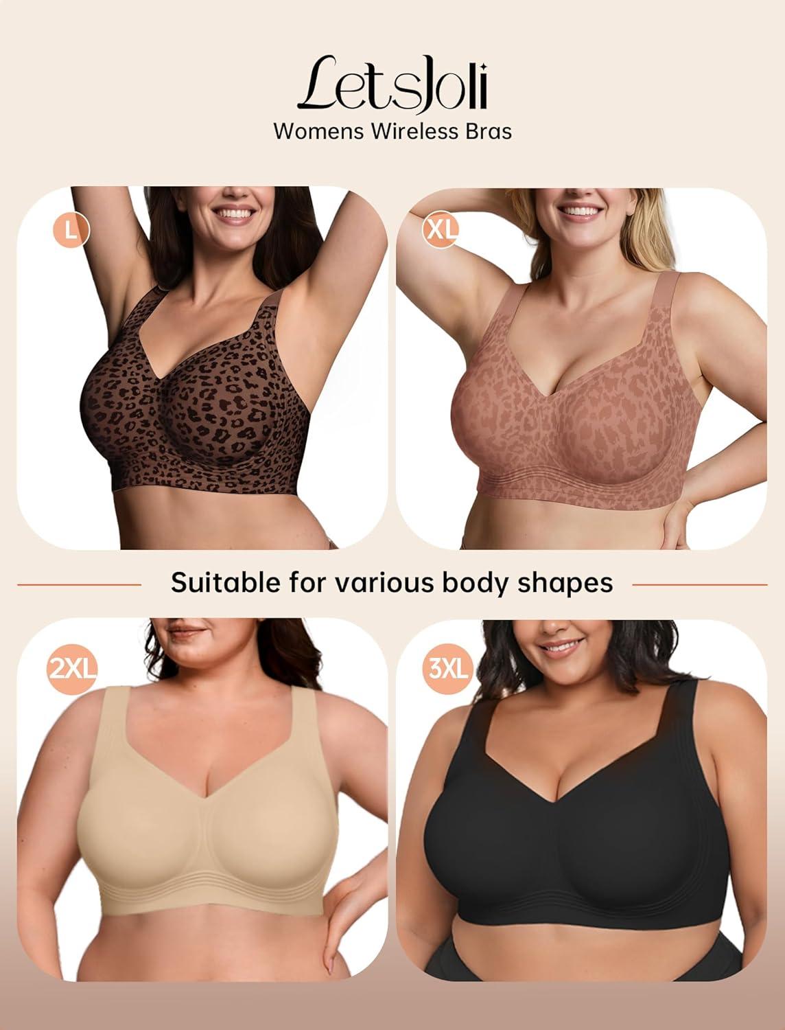 imageLetsJoli Bras for Women Supportive Wireless Push Up Bra Full Coverage No Underwire Seamless Plus Size for Older WomenLeopard Brown
