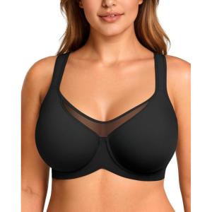 LetsJoli Minimizer Bras for Women Full Coverage Unlined Bra with Underwire Cool Comfort Support for Older Plus Size(Black)