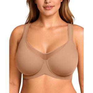 LetsJoli Minimizer Bras for Women Full Coverage Unlined Bra with Underwire Cool Comfort Support for Older Plus Size(Dark Beige)