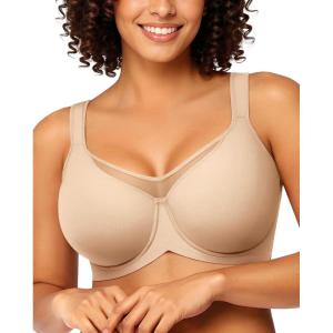 LetsJoli Minimizer Bras for Women Full Coverage Unlined Bra with Underwire Cool Comfort Support for Older Plus Size(Light Beige)