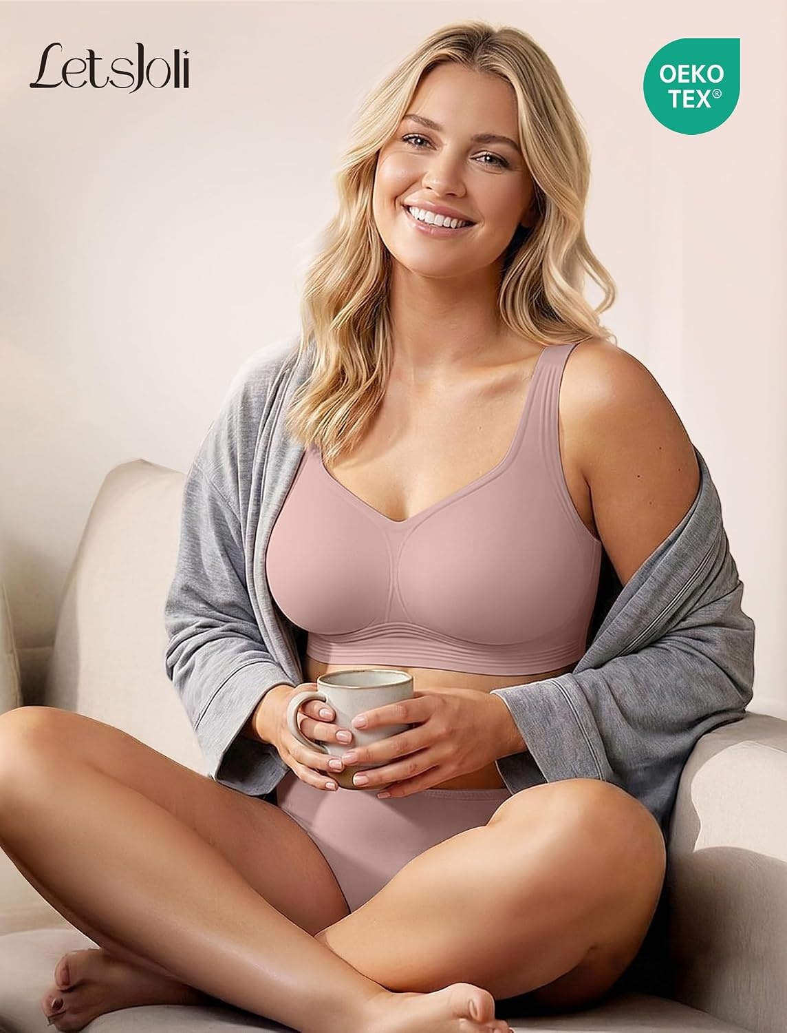 image:imageLetsJoli Jelly Bras for Women Plus Size Pullover No Underwire Full Coverage Fit Wireless Supportive Everyday Bra For Older Women Adjustable Straps Semifixed Removeable Cups SoftDusty Rose