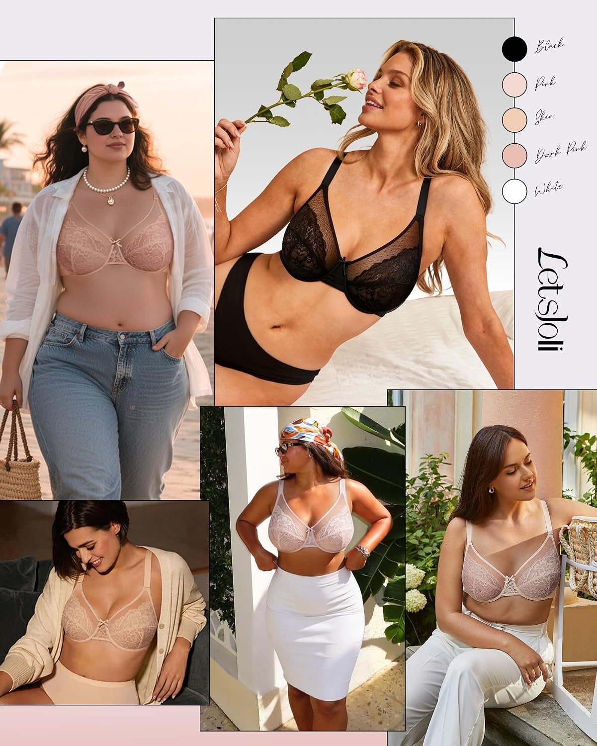 image:imageLetsJoli Minimizer Bras for Women Full Coverage Lace Bra Unlined Underwire Bras Plus Size Supportive Bras for Large BustWhite