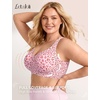LetsJoli Jelly Bras for Women Plus Size Pullover No Underwire | Full Coverage Fit, Wireless Supportive Everyday Bra, For Older Women, Adjustable Straps, Semi-fixed Removeable Cups, Soft(Leopard Pink)
