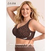LetsJoli Jelly Bras for Women Plus Size Pullover No Underwire | Full Coverage Fit, Wireless Supportive Everyday Bra, For Older Women, Adjustable Straps, Semi-fixed Removeable Cups, Soft(Leopard Coffee)