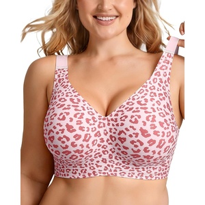 LetsJoli Jelly Bras for Women Plus Size Pullover No Underwire | Full Coverage Fit, Wireless Supportive Everyday Bra, For Older Women, Adjustable Straps, Semi-fixed Removeable Cups, Soft(Leopard Pink)