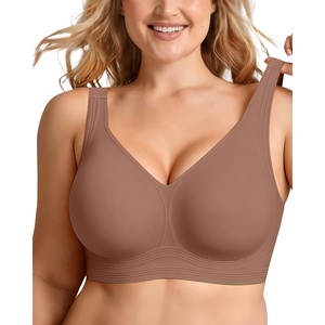 LetsJoli Jelly Bras for Women Plus Size Pullover No Underwire | Full Coverage Fit, Wireless Supportive Everyday Bra, For Older Women, Adjustable Straps, Semi-fixed Removeable Cups, Soft(Coffee)