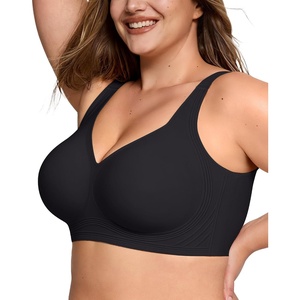LetsJoli Jelly Bras for Women Plus Size Pullover No Underwire | Full Coverage Fit, Wireless Supportive Everyday Bra, For Older Women, Adjustable Straps, Semi-fixed Removeable Cups, Soft(Black)