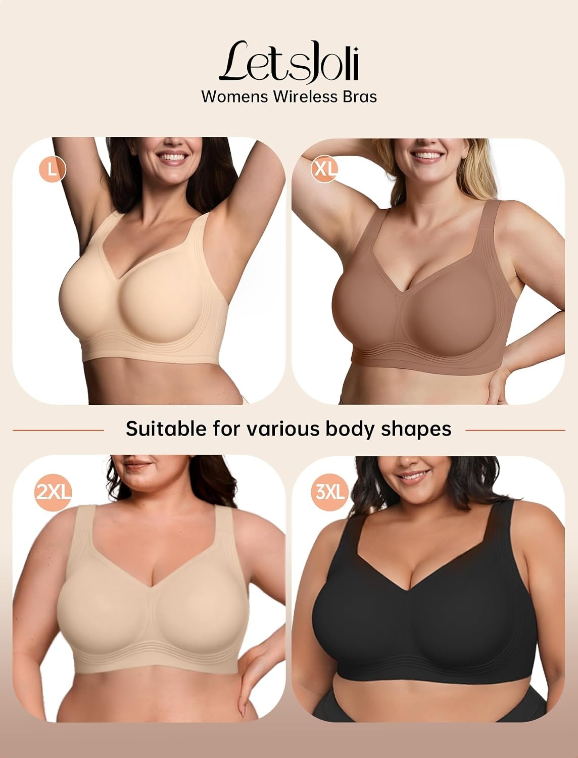 image:imageLetsJoli Jelly Bras for Women No Underwire Plus Size Push Up SupportiveCoffee