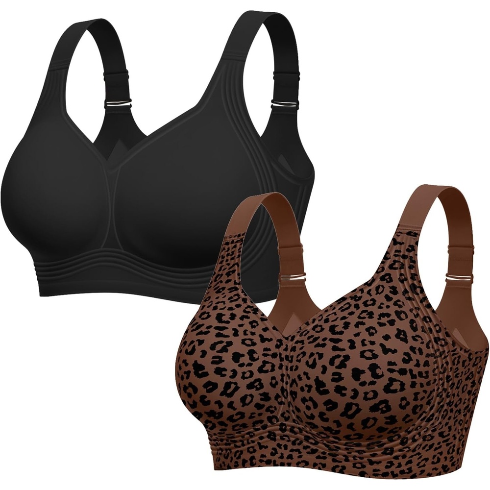 image:imageLetsJoli Jelly Bras for Women No Underwire Plus Size Push Up SupportiveBlackleopard Coffee