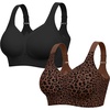 LetsJoli Jelly Bras for Women No Underwire Plus Size Push Up Supportive(Black+leopard Coffee)
