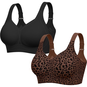 LetsJoli Jelly Bras for Women No Underwire Plus Size Push Up Supportive(Black+leopard Coffee)