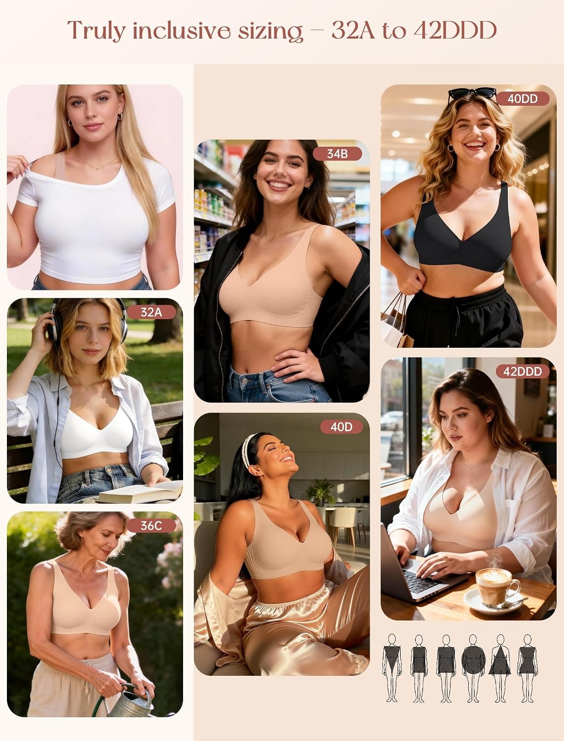 image:imageLetsJoli No Underwire Deep V Supportive Wireless Bra White