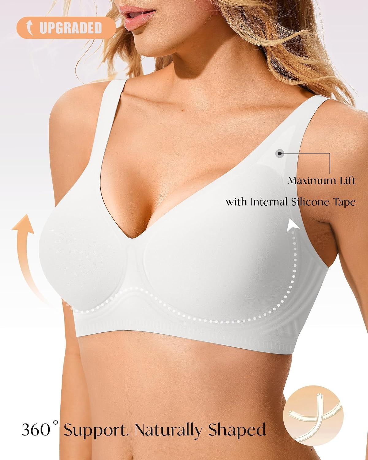 image:imageLetsJoli No Underwire Deep V Supportive Wireless Bra White